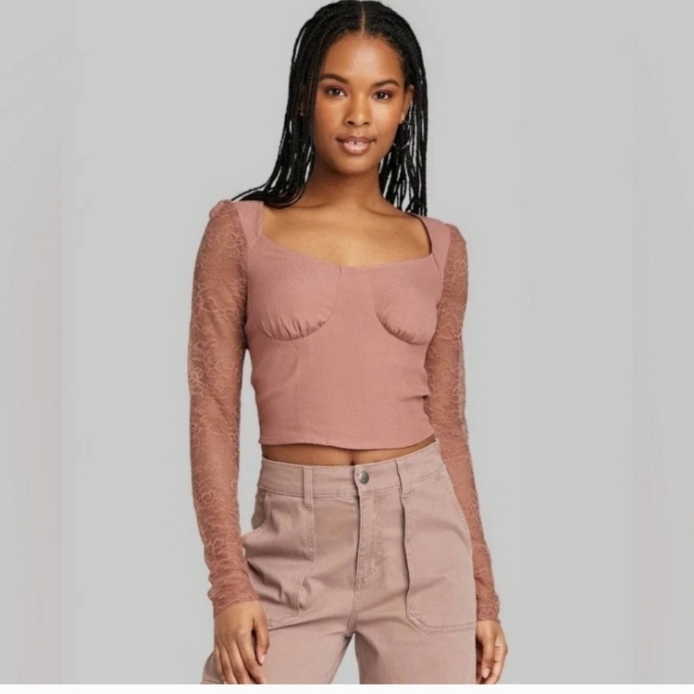 Wild Fable Tops Wild Fable Long Sleeve Lace Bustier Cropped Top Women's All Size